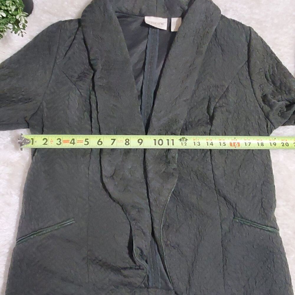Chico's Green Folded Collar Open Front Buttonless Blazer Jacket, Chicos 1 US M/8 - Picture 3 of 7